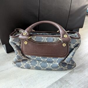 Celine Macadam Vintage Denim Canvas Boogie Brown Leather Y2K Women Handbag